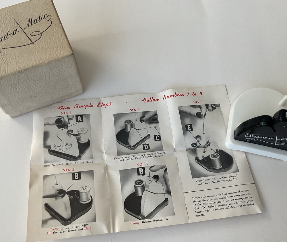 Vintage Thread-a-Matic Model 700 Needle Threader w/ Box & Directions