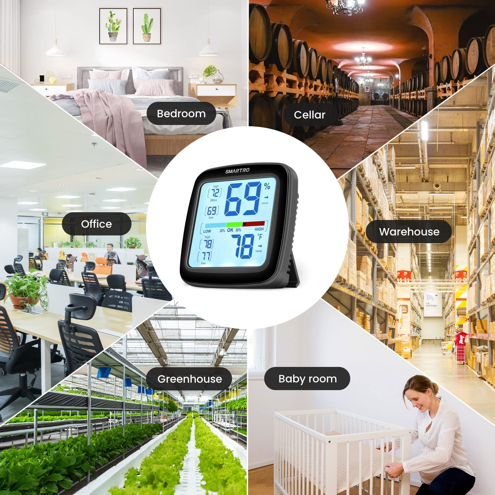 SMARTRO SC42 Professional Digital Hygrometer Indoor Thermometer Room black