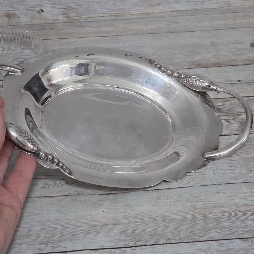 Vintage Silverplate Figural Covered Serving Dish Butter Condiments Glass Insert