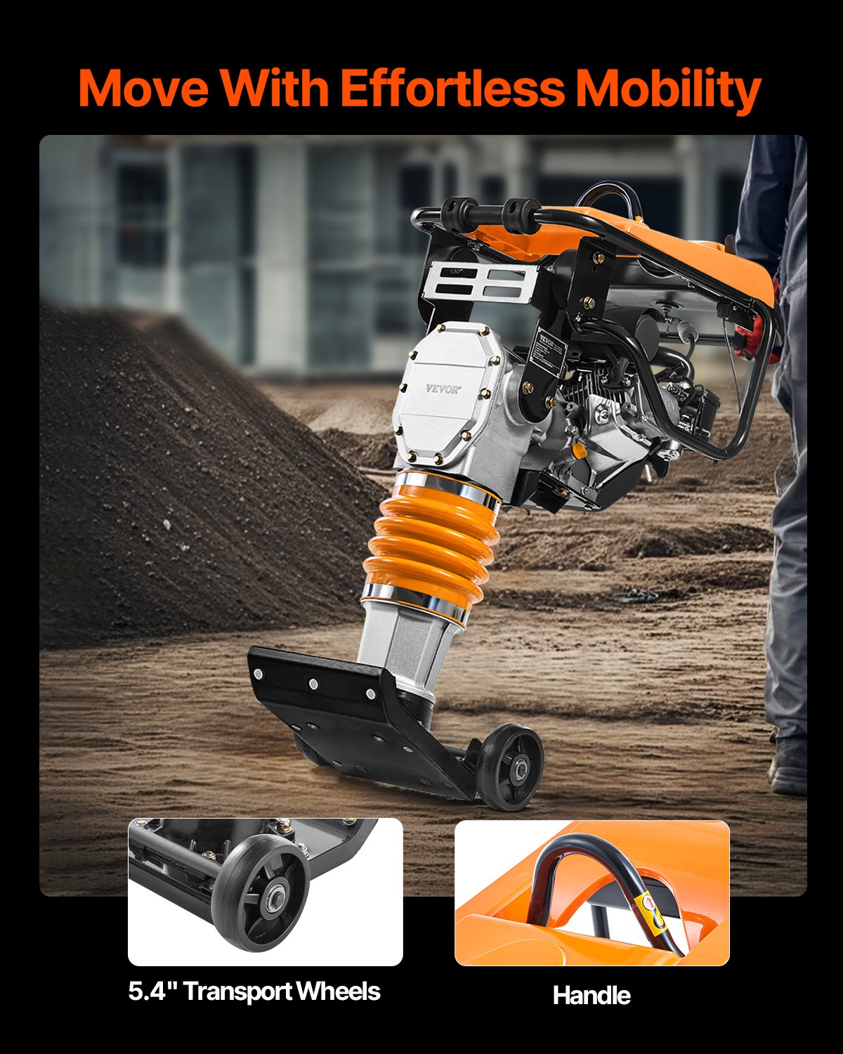 VEVOR 6.5 HP 196cc Jumping Jack Vibratory Rammer Tamper Compactor Fuel Power