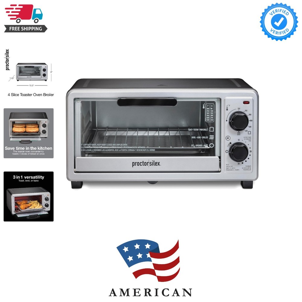 4 Slice Countertop Toaster Oven, Multi-Function with Bake, Toast and Broiler,...