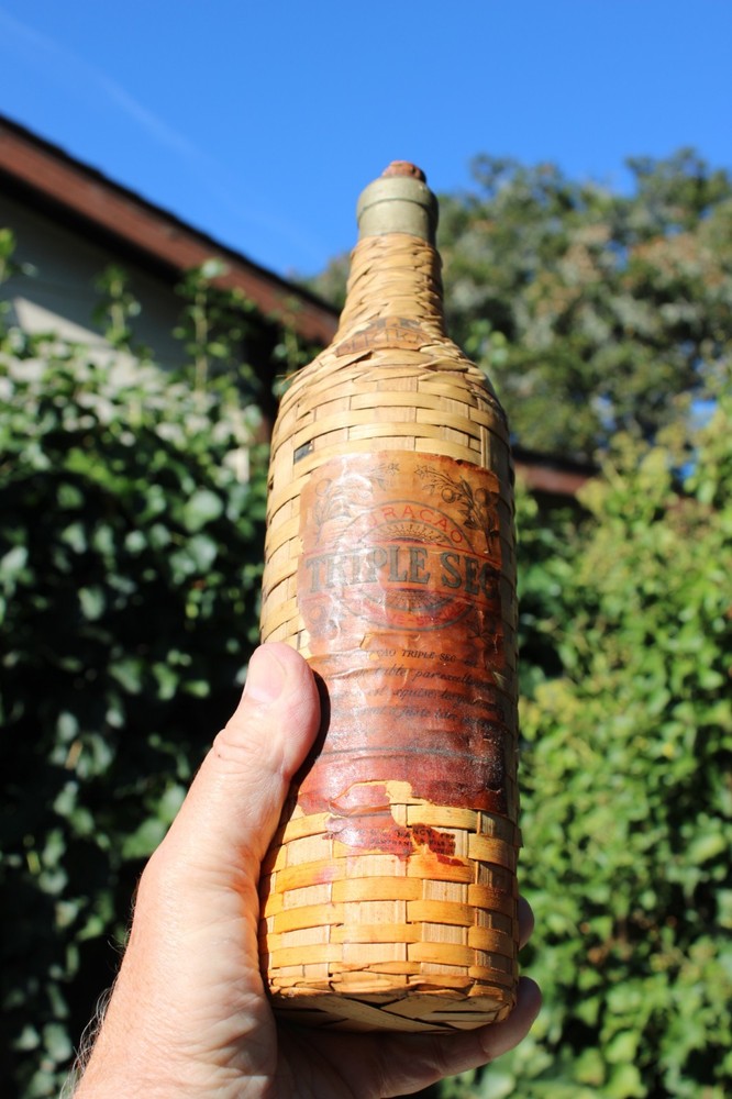 Vintage Triple Sec Wicker Wrapped Wine Bottle