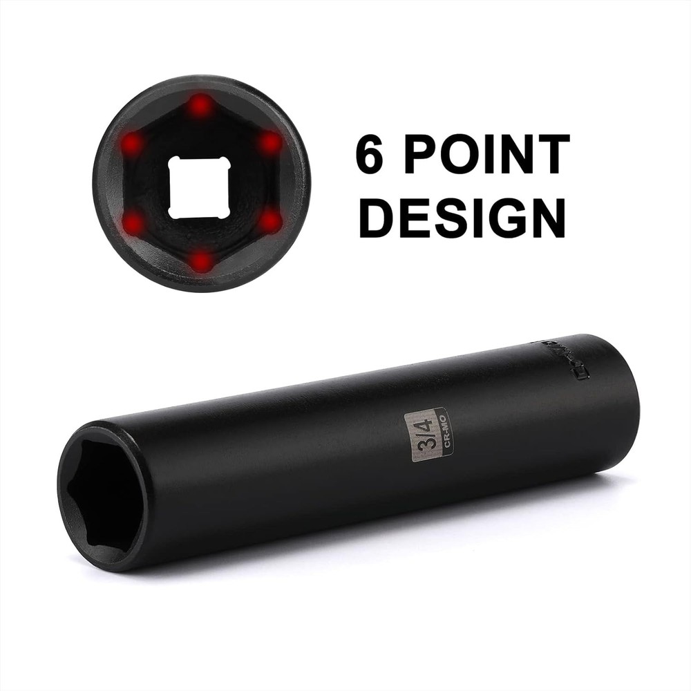 Mayouko 1/2" Drive 3/4" Extra Long Deep Impact Socket, CR-MO, 6 Point, Large