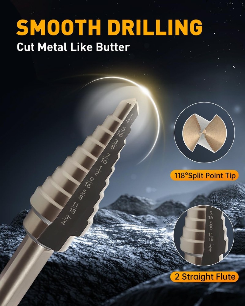 COMOWARE Step Drill Bit Set & Automatic Center Punch- Black and Gold, Double ...