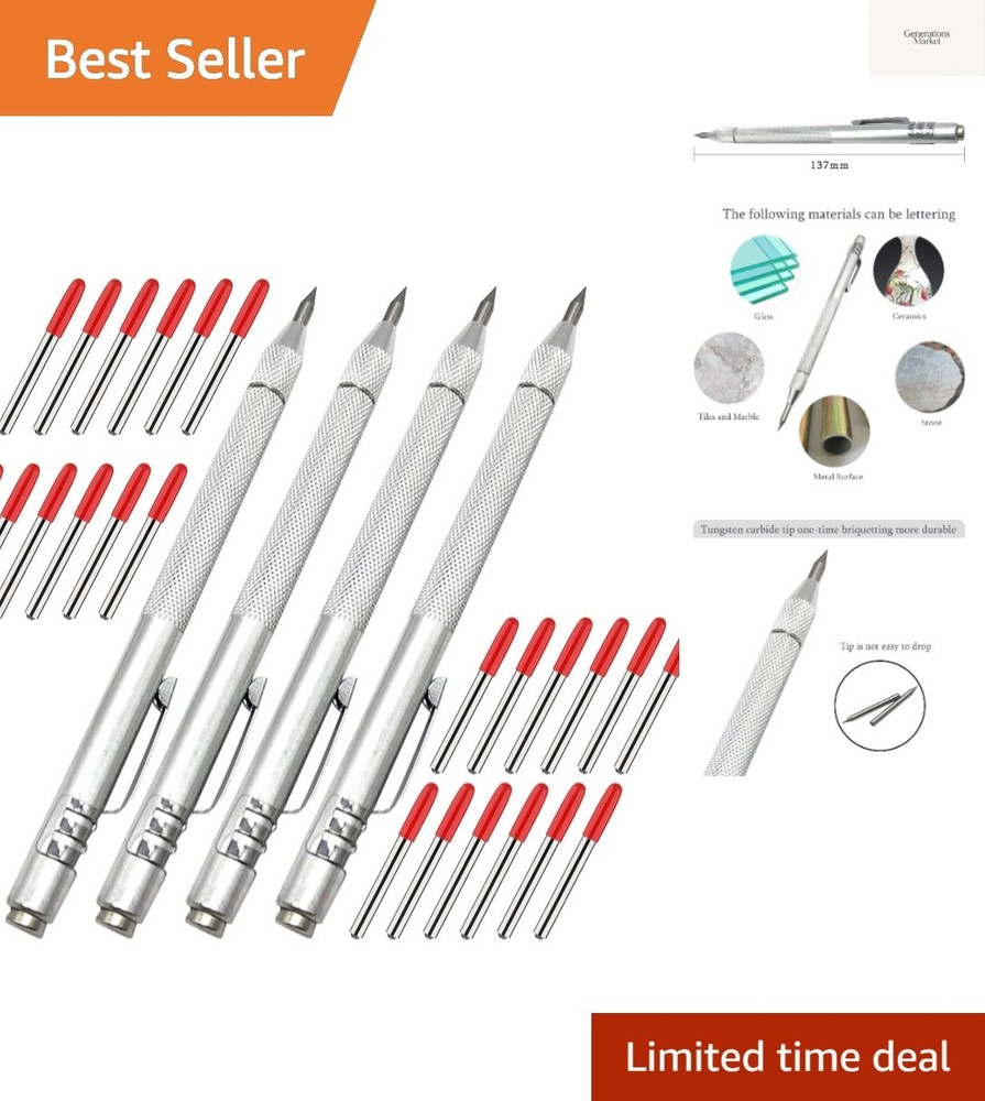 Versatile Marking Tool Kit - 4 Metal Scribes with 24 Replacement Tips Included