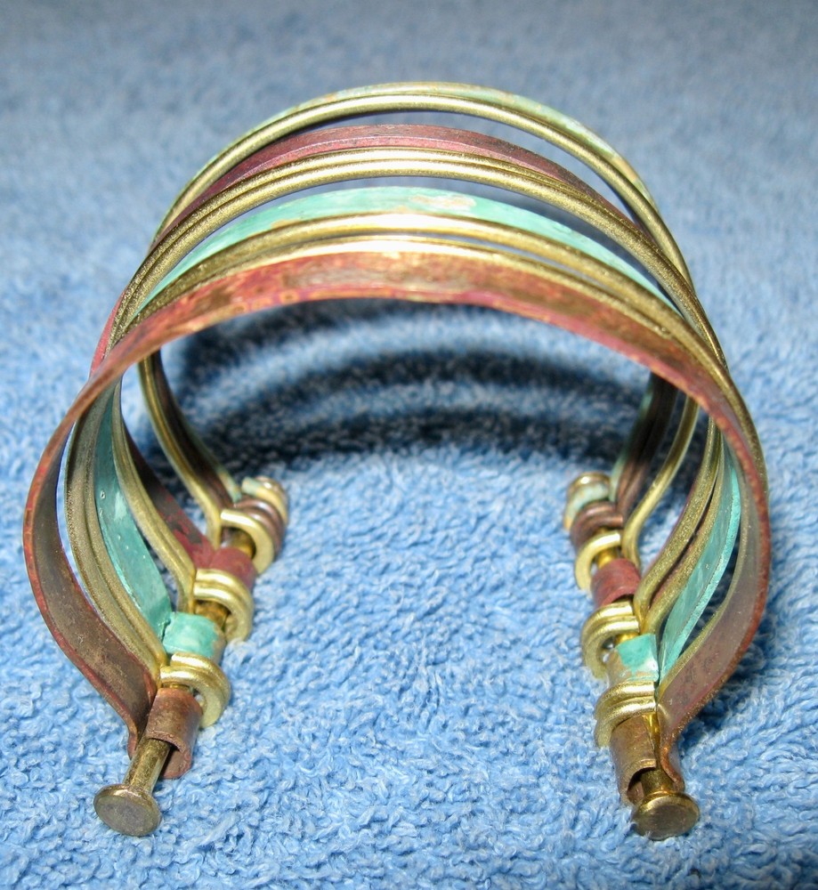Connected 11 Bangles Bracelet; Multicolor; Golden Open Side; Posts; 3" Diameter