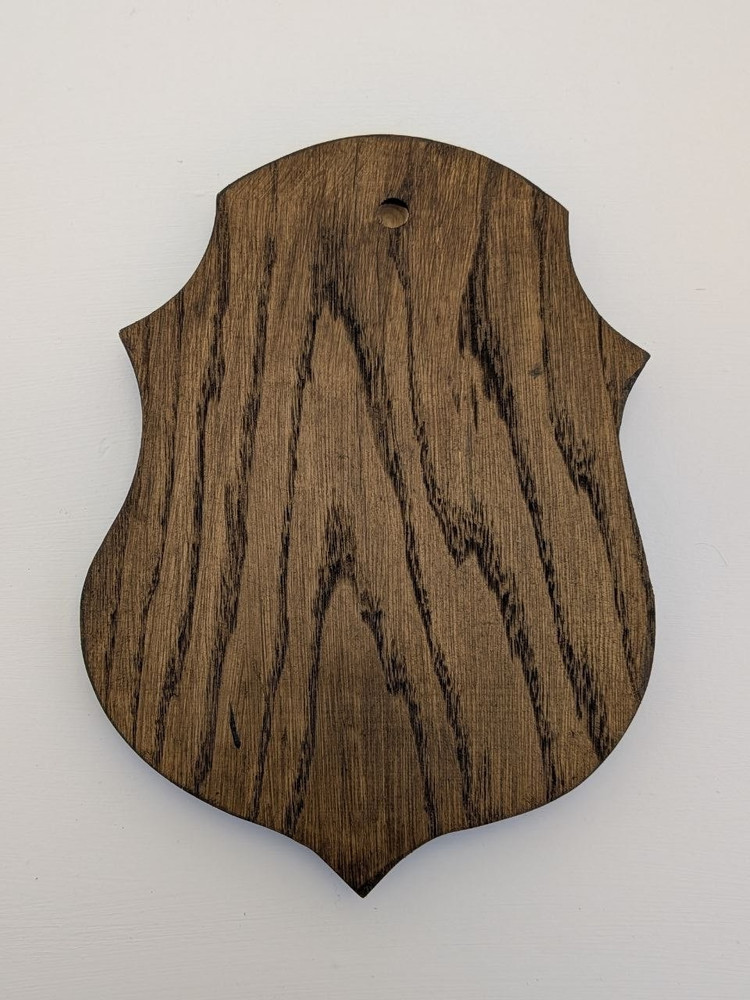 Solid Oak Roe Deer Antler Mounting Plaque - Classic Shield Trophy Base - Dark Oa