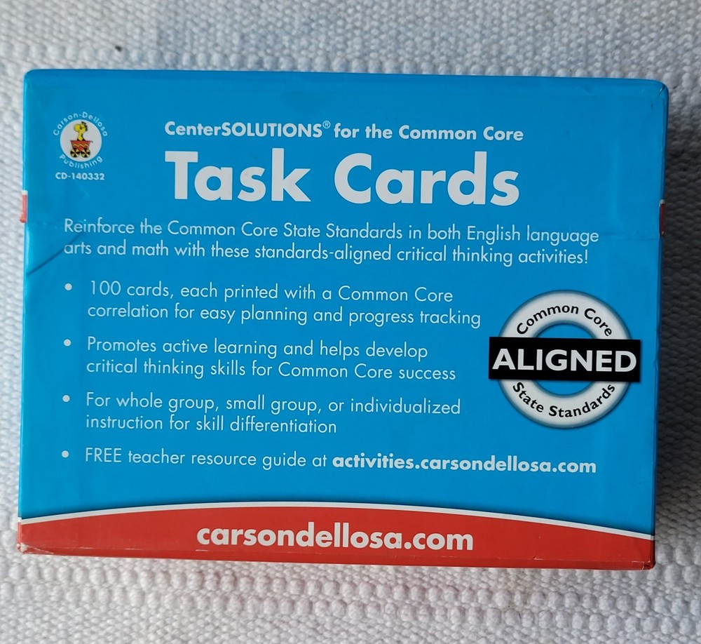 CARSON DELLOSA CENTERSOLUTIONS COMMON CORE 3RD GRADE TASK CARDS MATH STUDY BOX