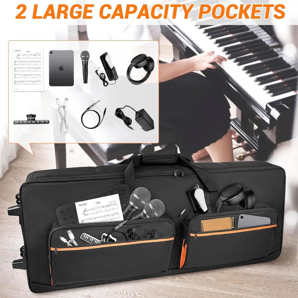 61-Key Keyboard Case with Wheels & Adjustable Shoulder Straps– Padded Rolling...