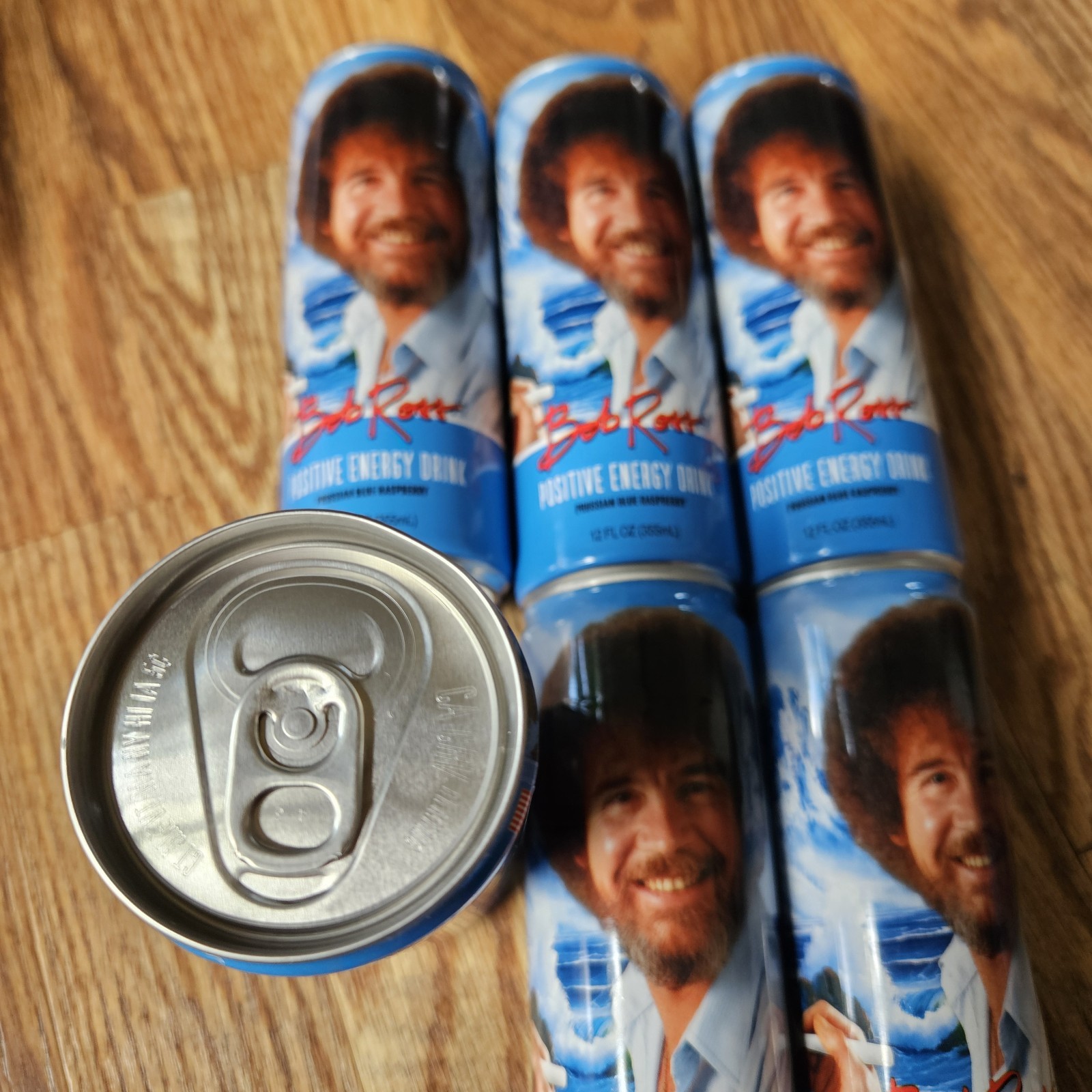 Lot Of 6 Bob Ross Positive Energy Drink Prussian blue Raspberry Caffeine 12oz