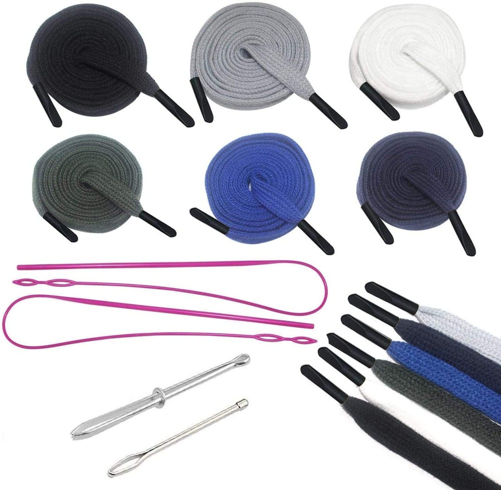 12 Pieces Drawstring Cords Flat Drawstrings with Easy Threaders for Sweatpant...