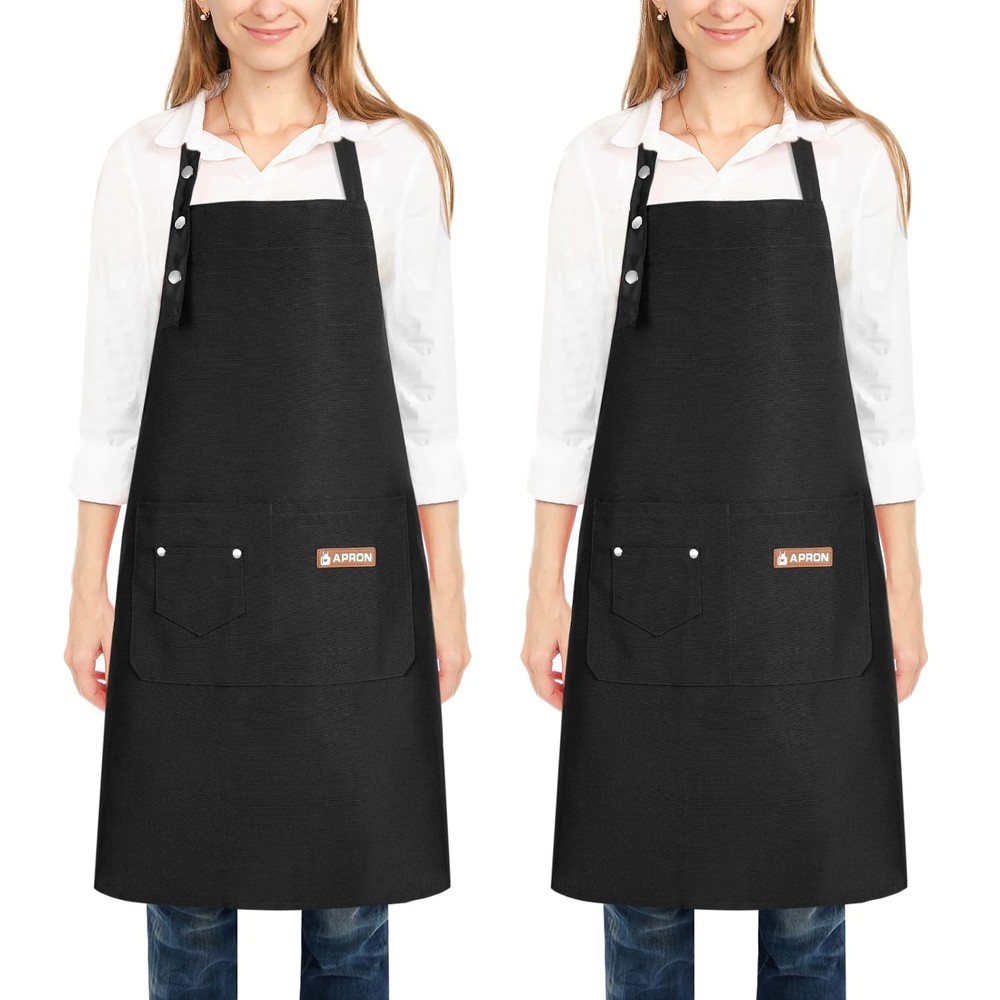 2 Pack Kitchen Cooking Aprons Adjustable Bib Soft Chef Apron with Pockets