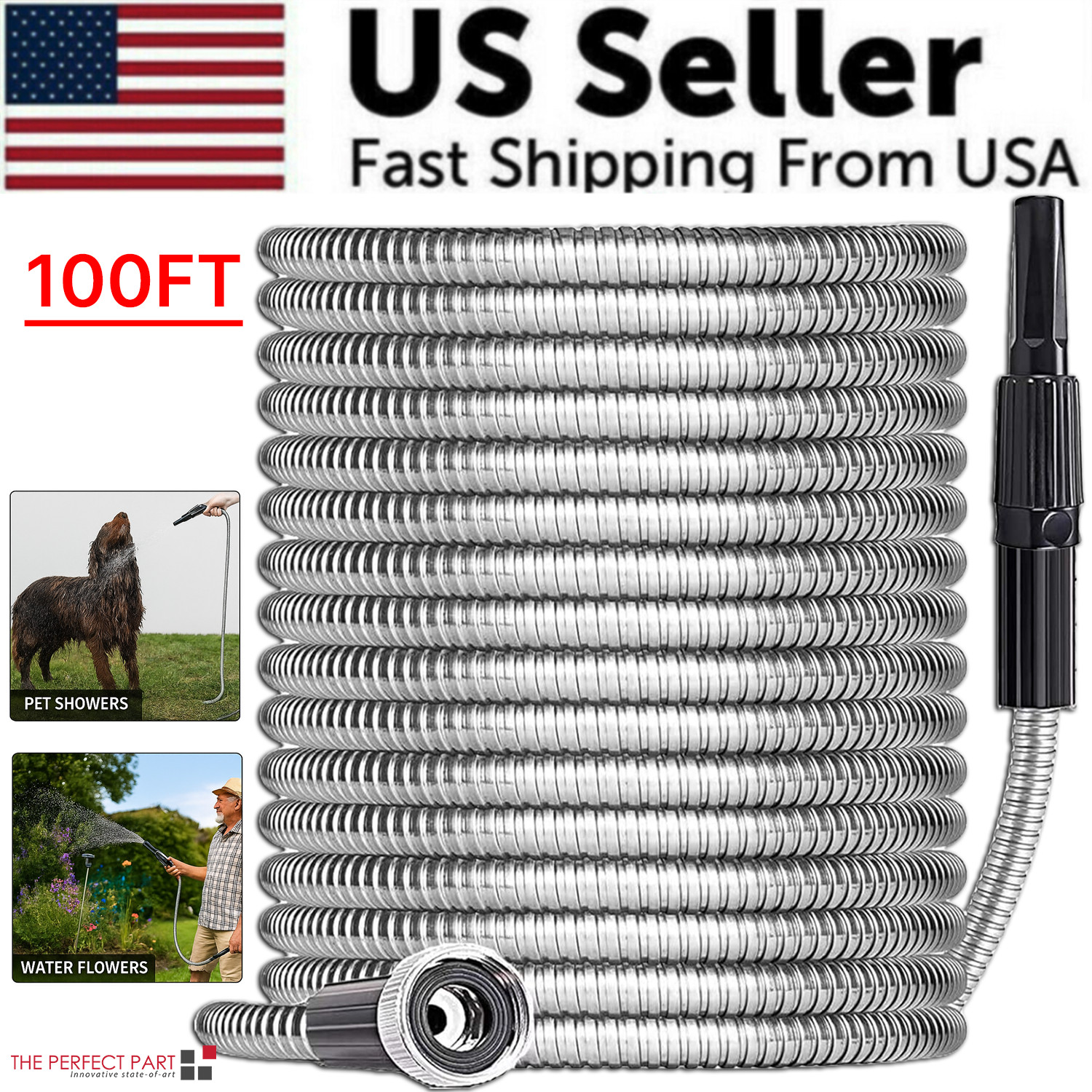 Stainless Steel Metal Garden Water Hose Pipe Flexible Lightweight 25/50/75/100FT
