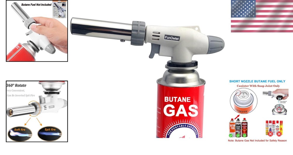 Compact Culinary Butane Torch - Adjustable Flame for Kitchen & DIY Projects