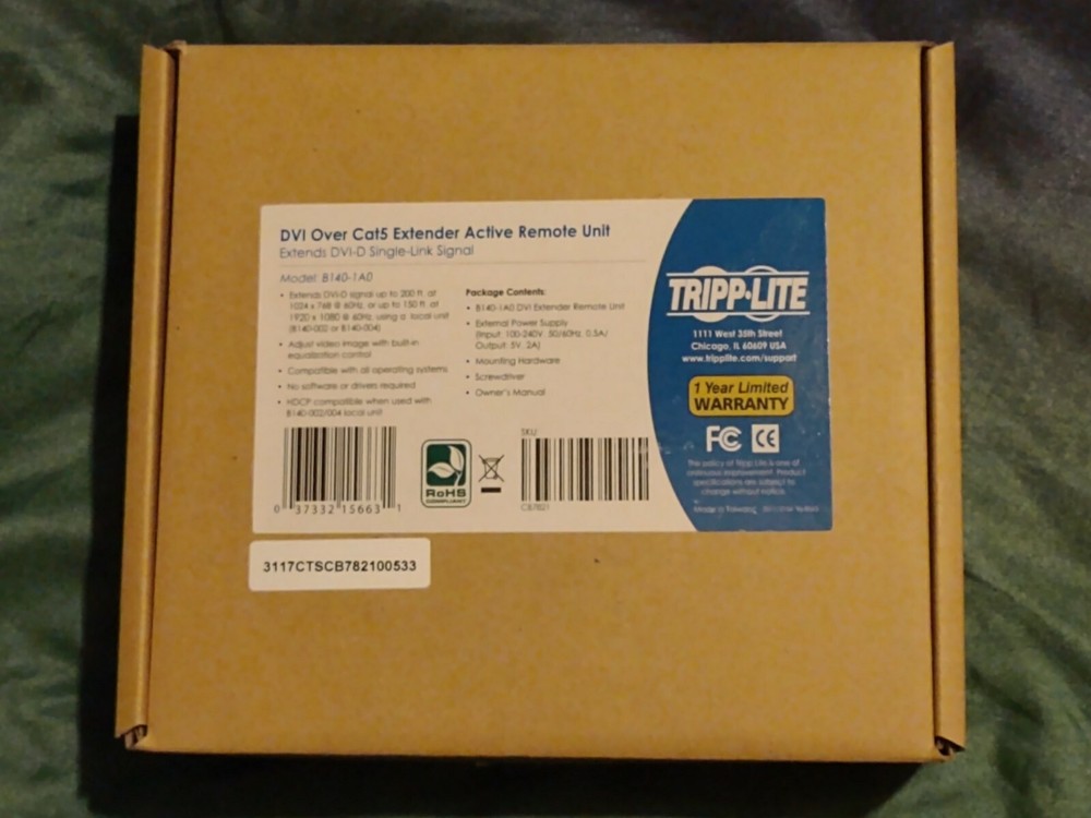 New Tripp Lite DVI Over Cat5 Extender Active Remote Unit Model B140-1A0
