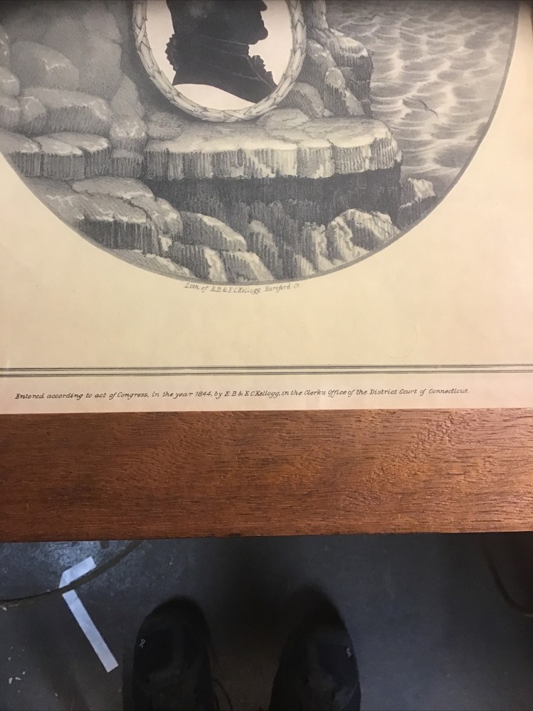 E.B & E.C. Kellogg 1844 Lithograph George Washington Cameo&Eagle Perched Framed