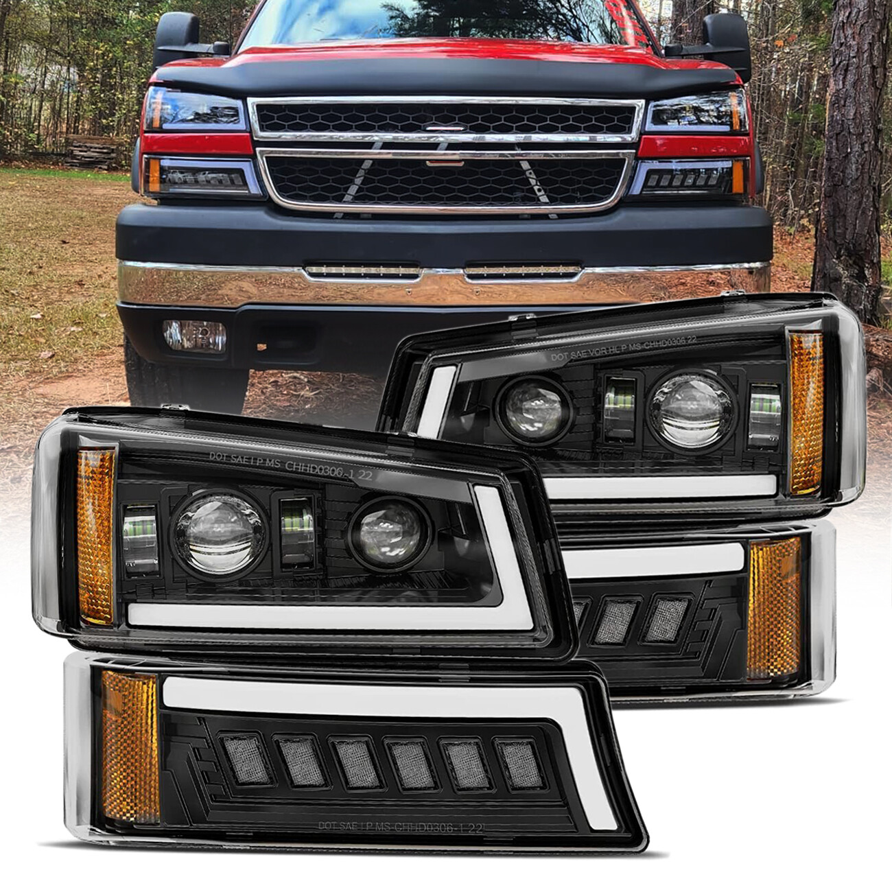 DOT LED Headlights DRL Bumper Lamps For 2003-07 Chevy Silverado 1500 2500 3500