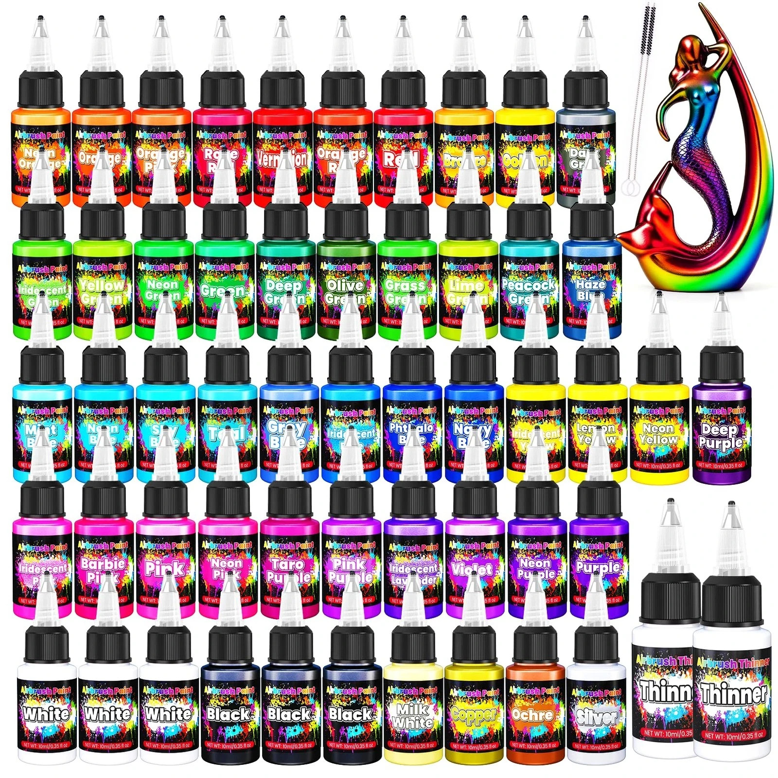 Airbrush Paint - 54 Colors with 2 Airbrush Thinners, Ready to Spray Air Brush