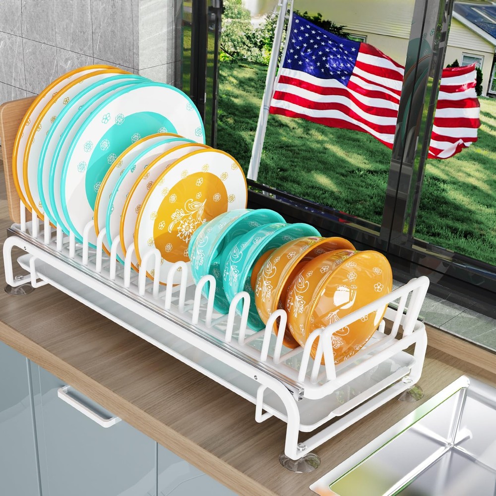 Dish Drying Rack With Drainboard - Slideable Organizer for Kitchen, Pull Out ...