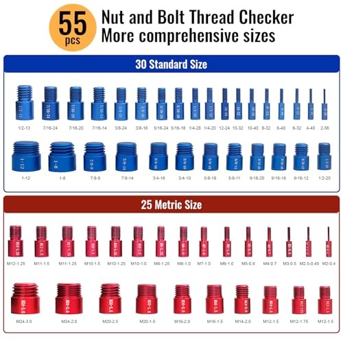 55PCS Thread Checker, Nut and Bolt Thread Checker Set (25 Metric & 30