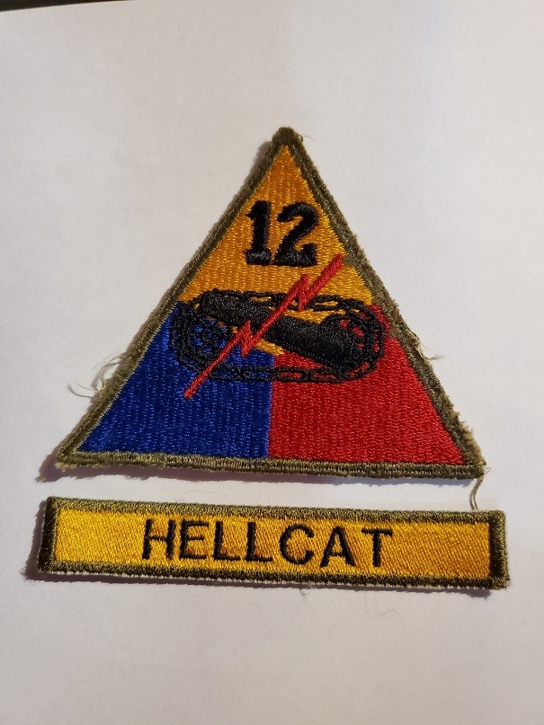 12TH ARMORED DIV, HELLCAT", WITH TAB, WWII, ARMY, ARMOR