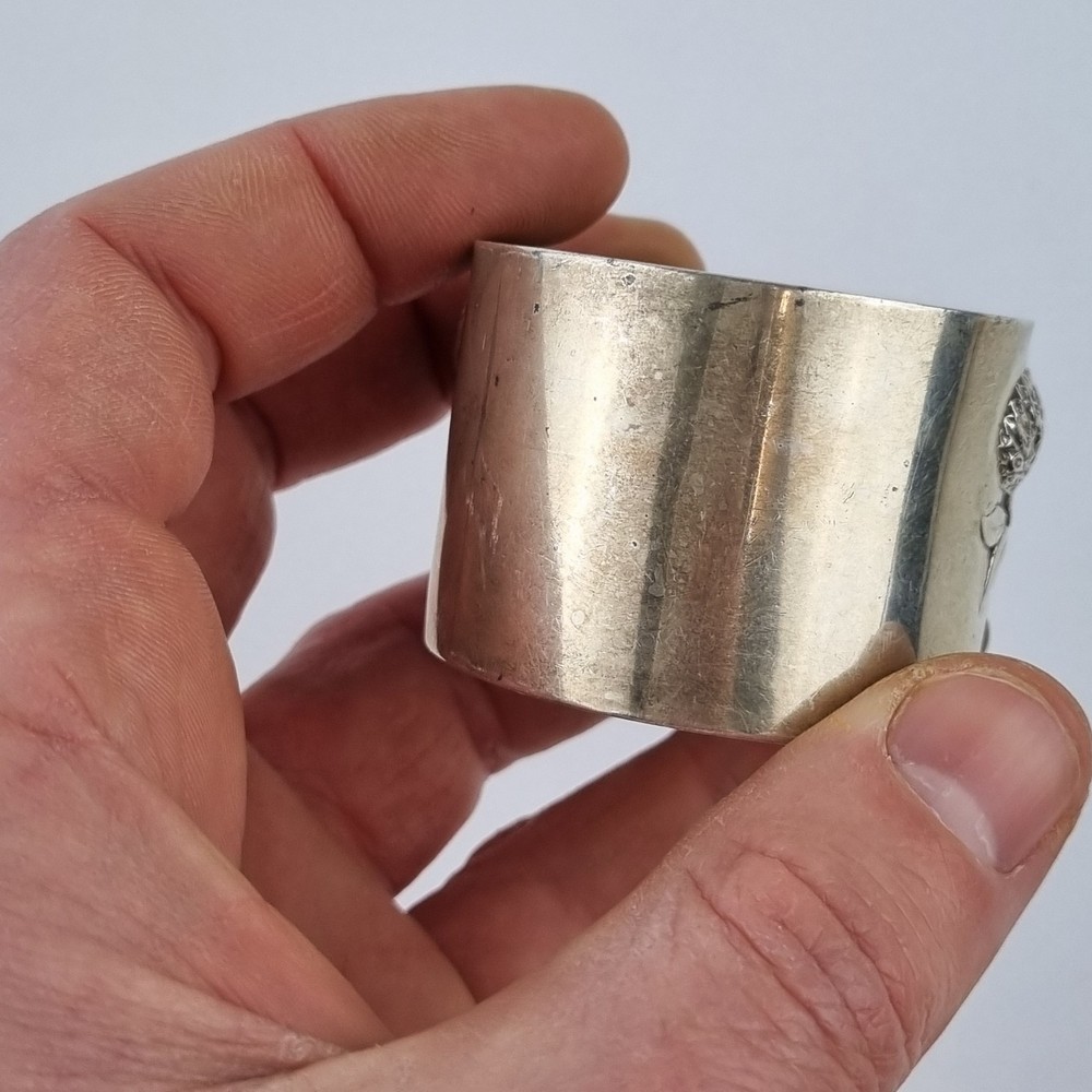 Vintage Danish Solid Silver Napkin Ring Decorated Flowers With Initials "JD"
