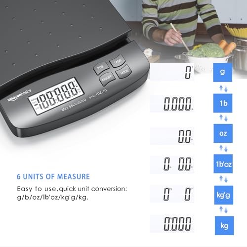 Amazon Basics Digital Postal Shipping Scale with Tare 65 pound, Black