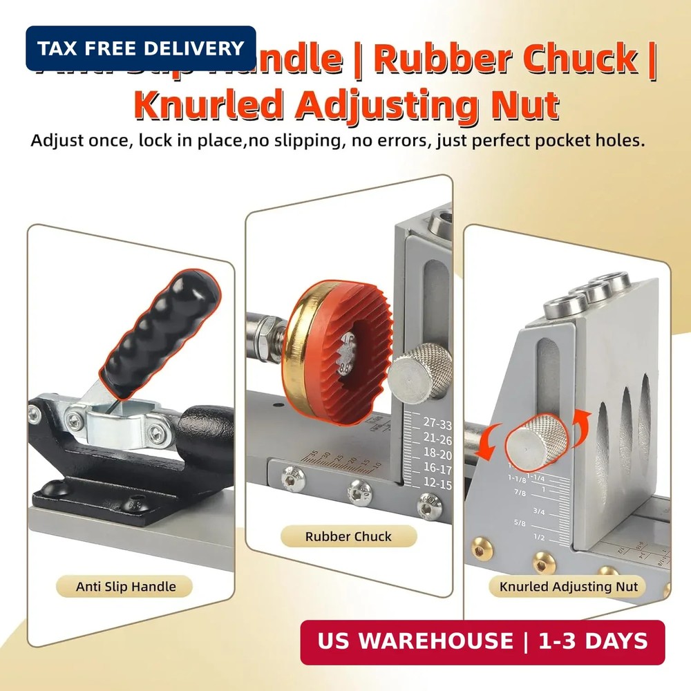 Pocket Hole Jig Kit, New Version One-Side Operation, Precision 15° Drilling, Poc