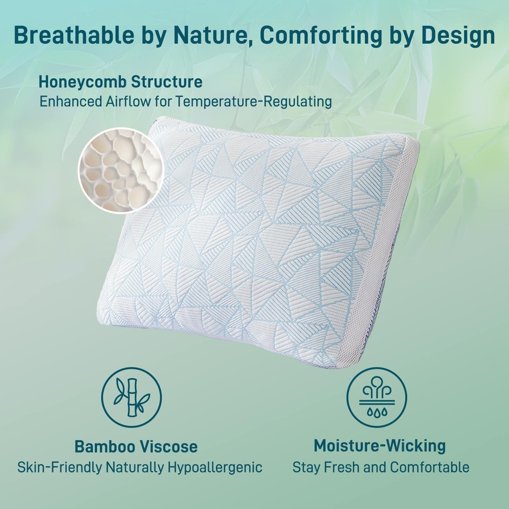 Shredded Memory Foam Cooling Soft Bamboo Viscose Pillows Adjustable Hypoaller...