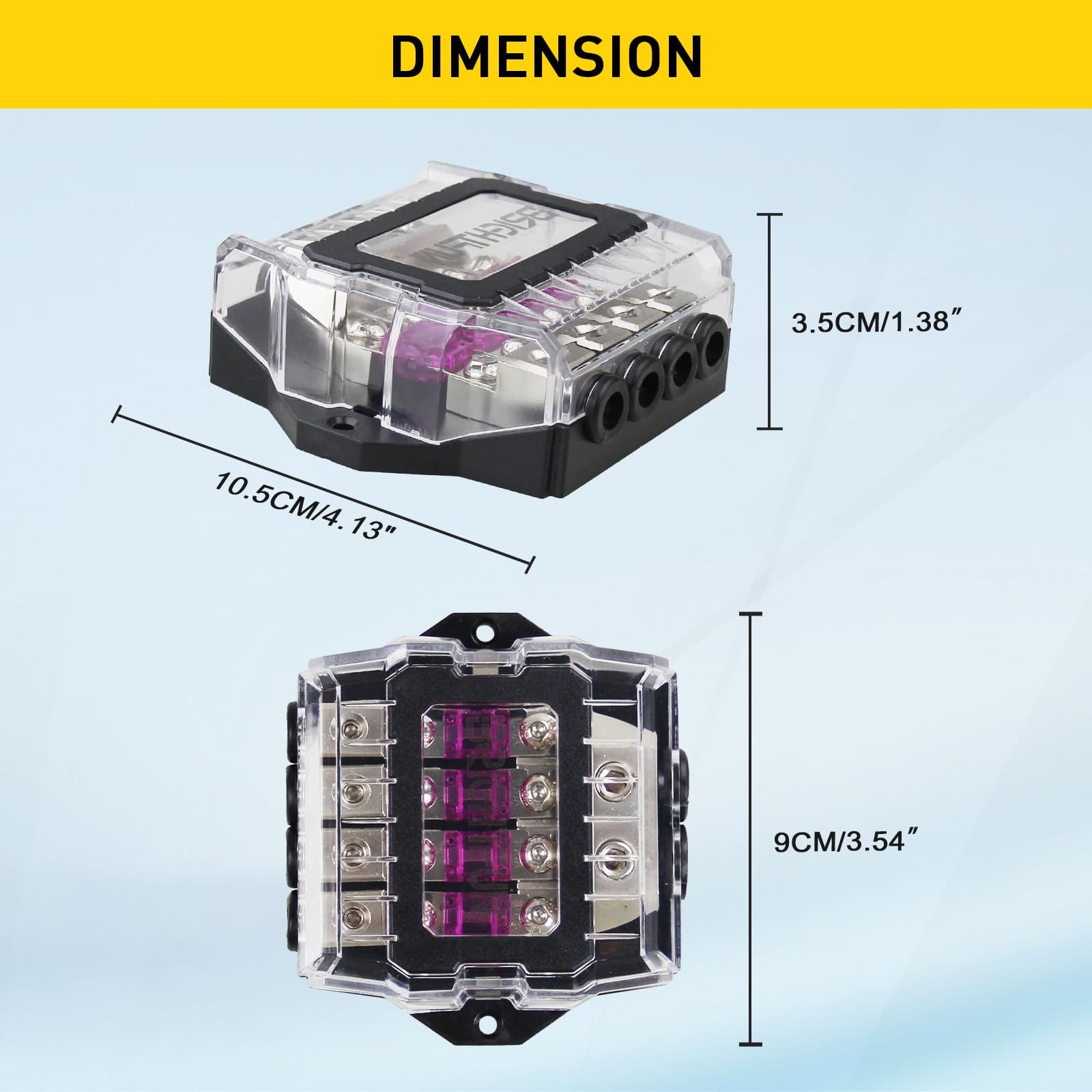4 Way ANL Fused Distribution Block, 2 X 0/2/4 Gauge in / 4 X 4/8/10Gauge Out Fus
