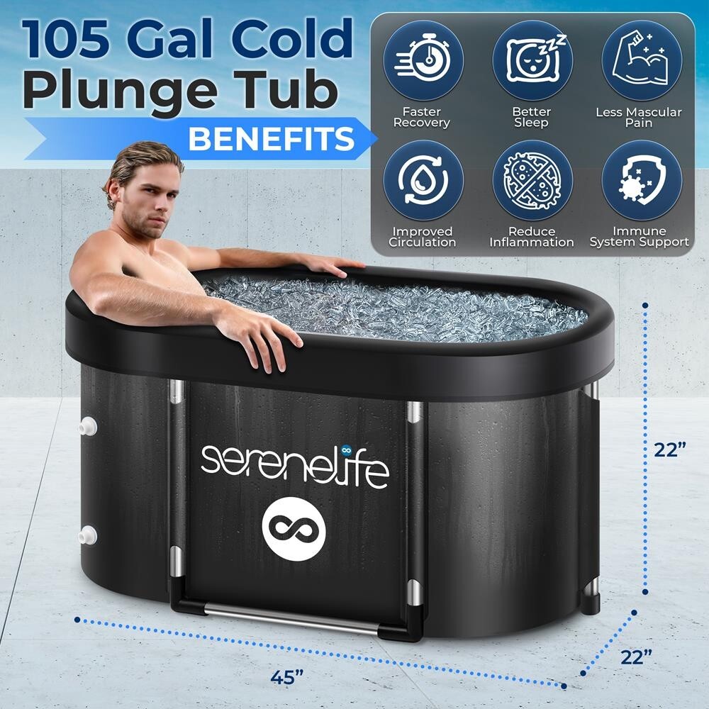 SereneLife 105 Gal. Inflatable Insulated Freestanding Cold Plunge Tub (Black)