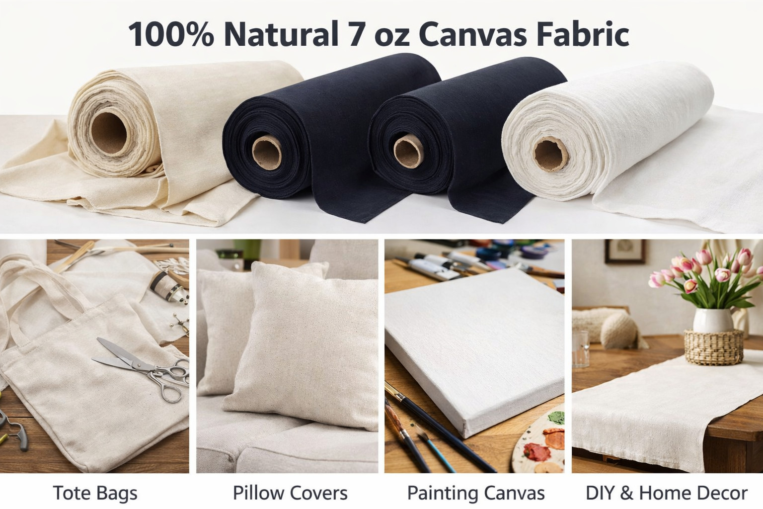 Cotton Duck Canvas Heavy Weight 7oz. 60 Inch Wide - Natural, Black, White Color