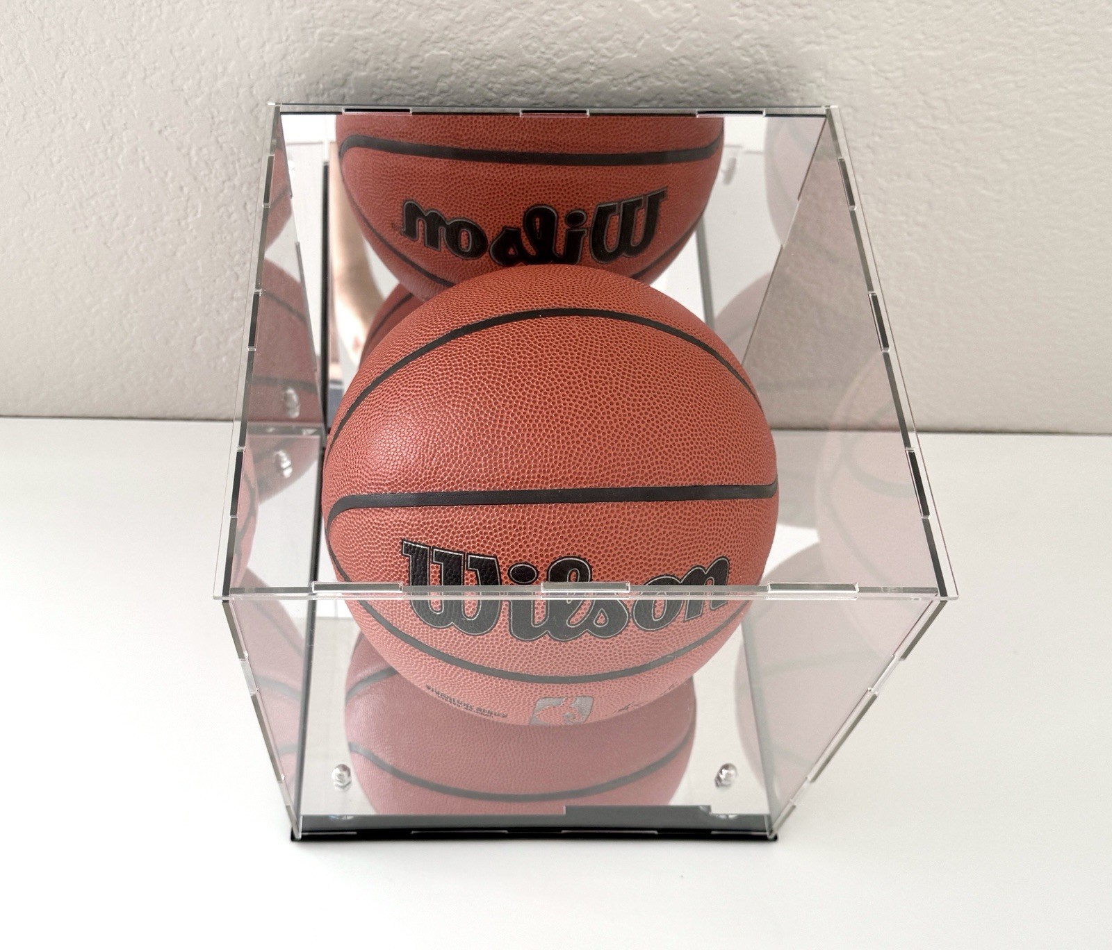 Basketball Display Case with Silver Cones, Mirror Base and Mirror Back