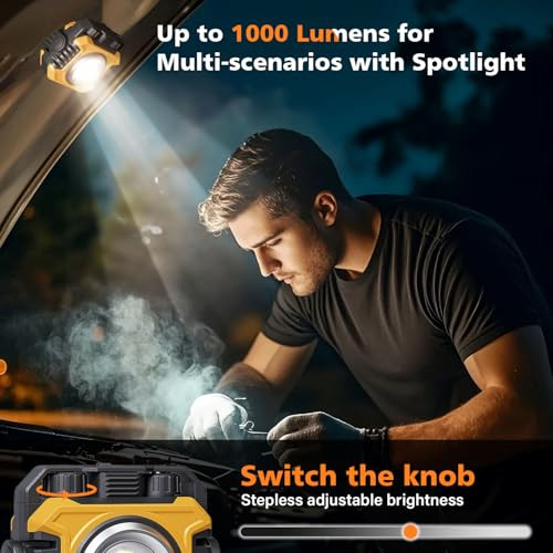 2 Pack Super Bright Rechargeable Work Light, 28 Hours Long Lasting Stepless