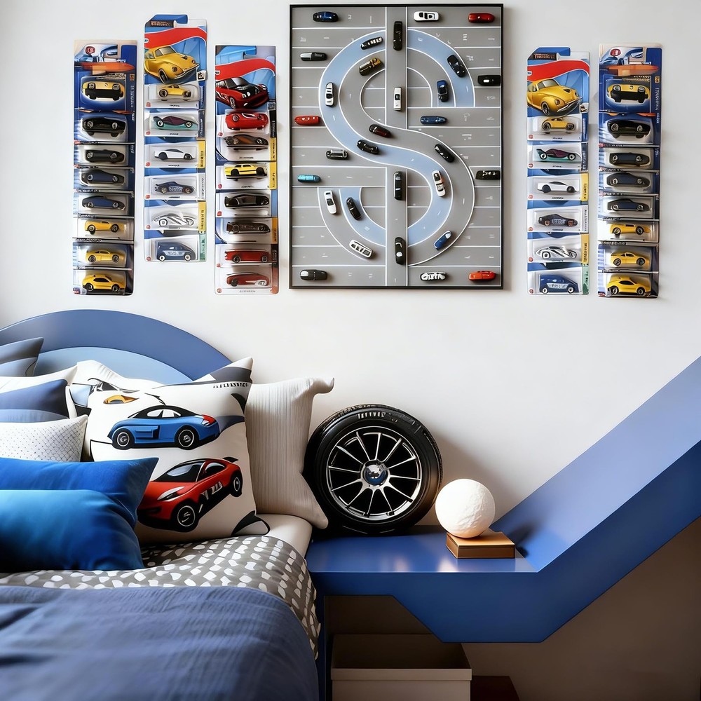 12 Pack Model Car Wall Display Compatible with Packaged Hot-Wheels Match-Box ...
