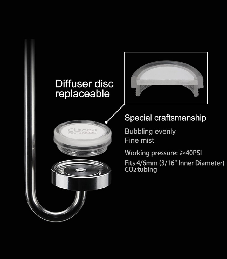 Aquarium Stainless Steel CO2 Diffuser Atomizer with Integrated Check Valve, DC30