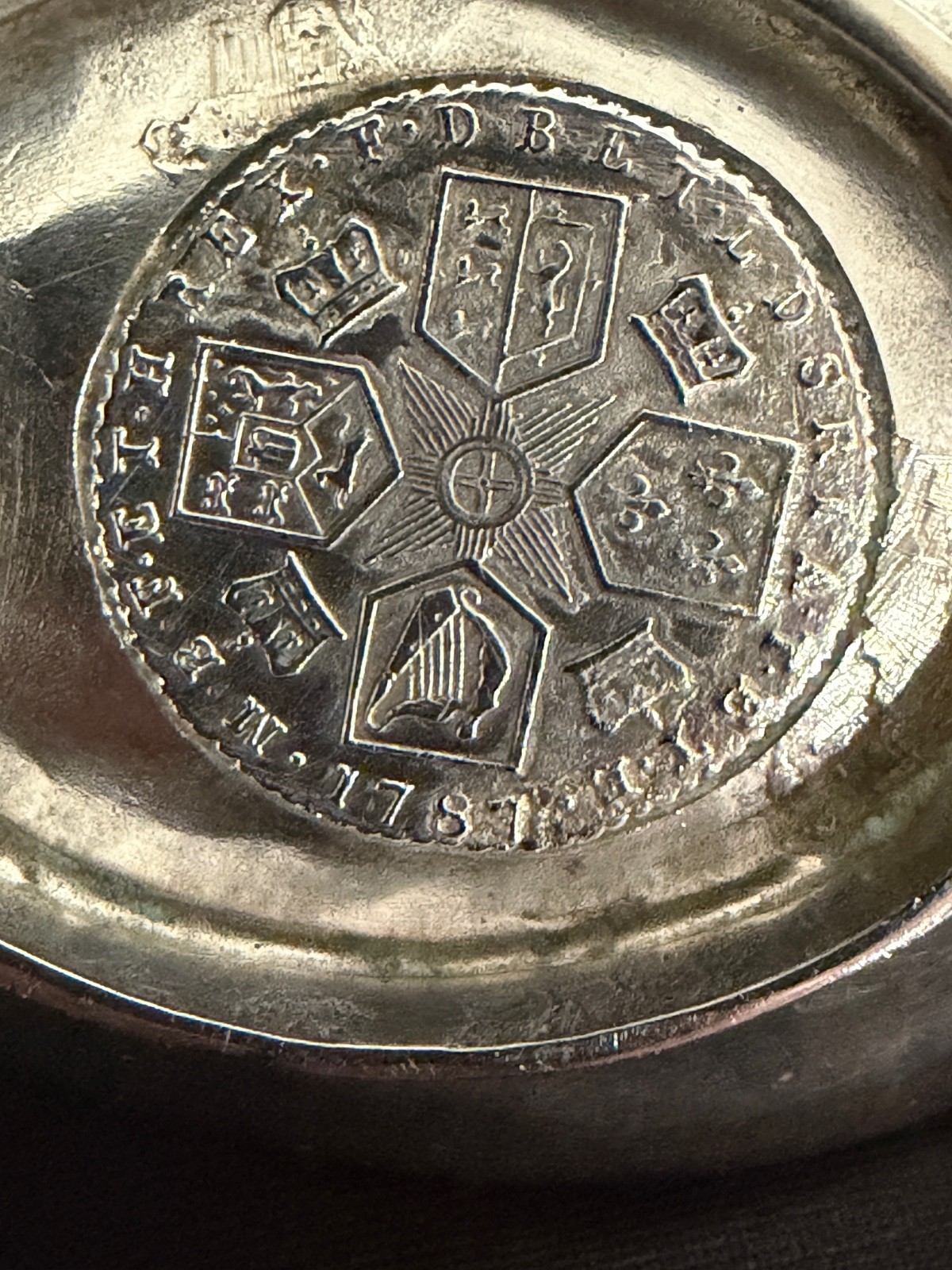 1832 London Sterling Pap Boat with 1787 Shilling in Bottom Jonathan Hayne