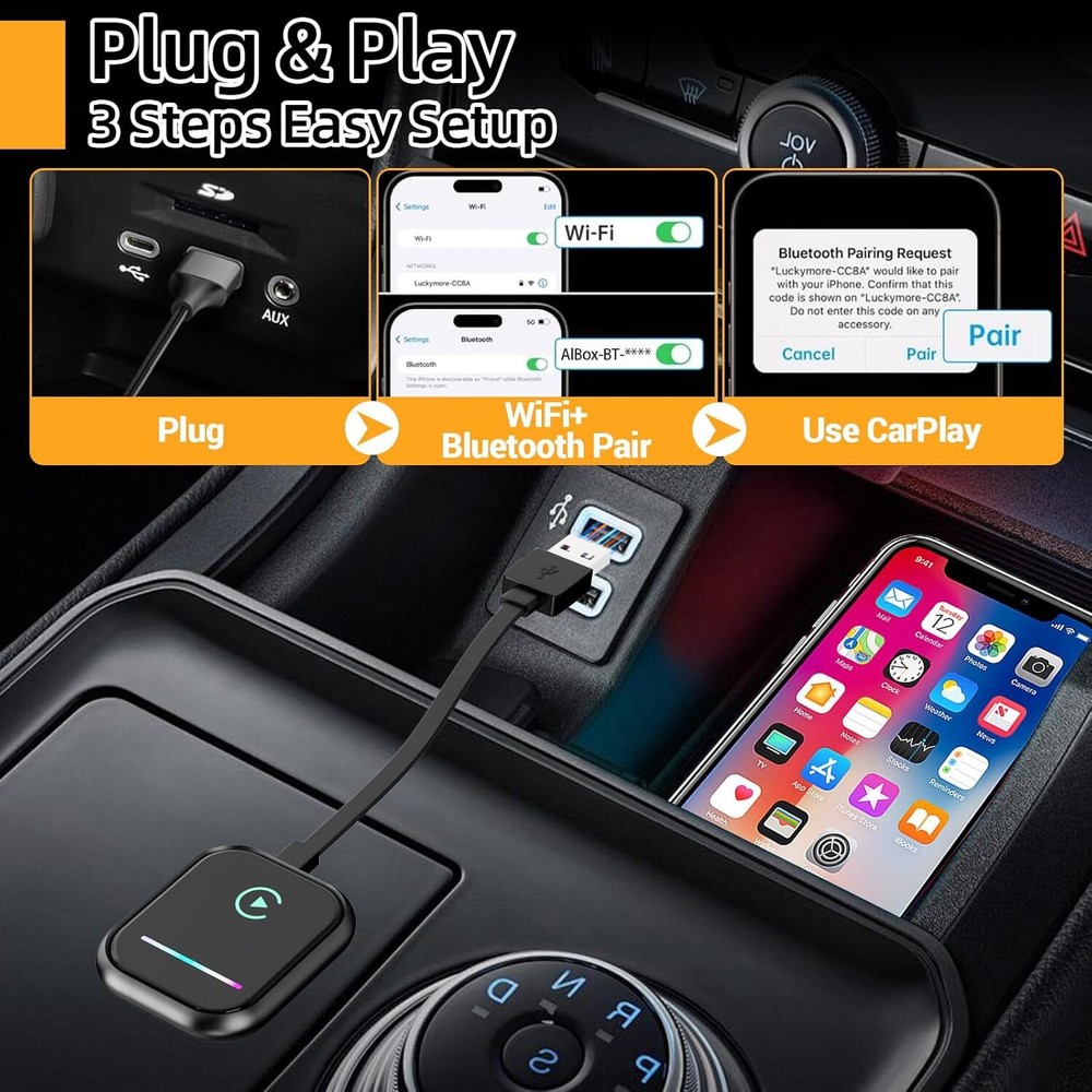 Carplay/Android Auto 2in1 Wireless carplay Adapter, Wired to Wireless USB Dongle