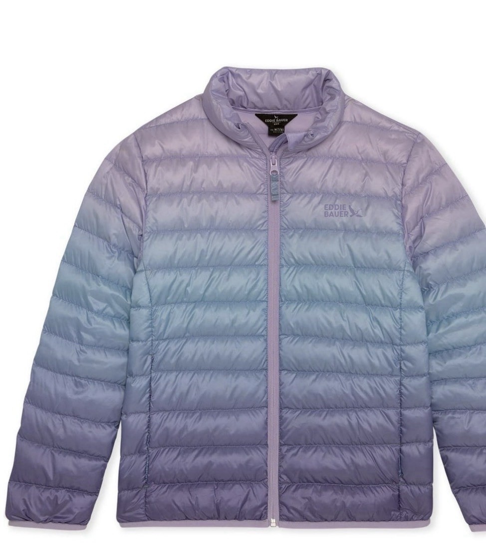 Eddie Bauer Girls Packable Down Jacket Size XL (14-16) Blue/Purple 650 NEW