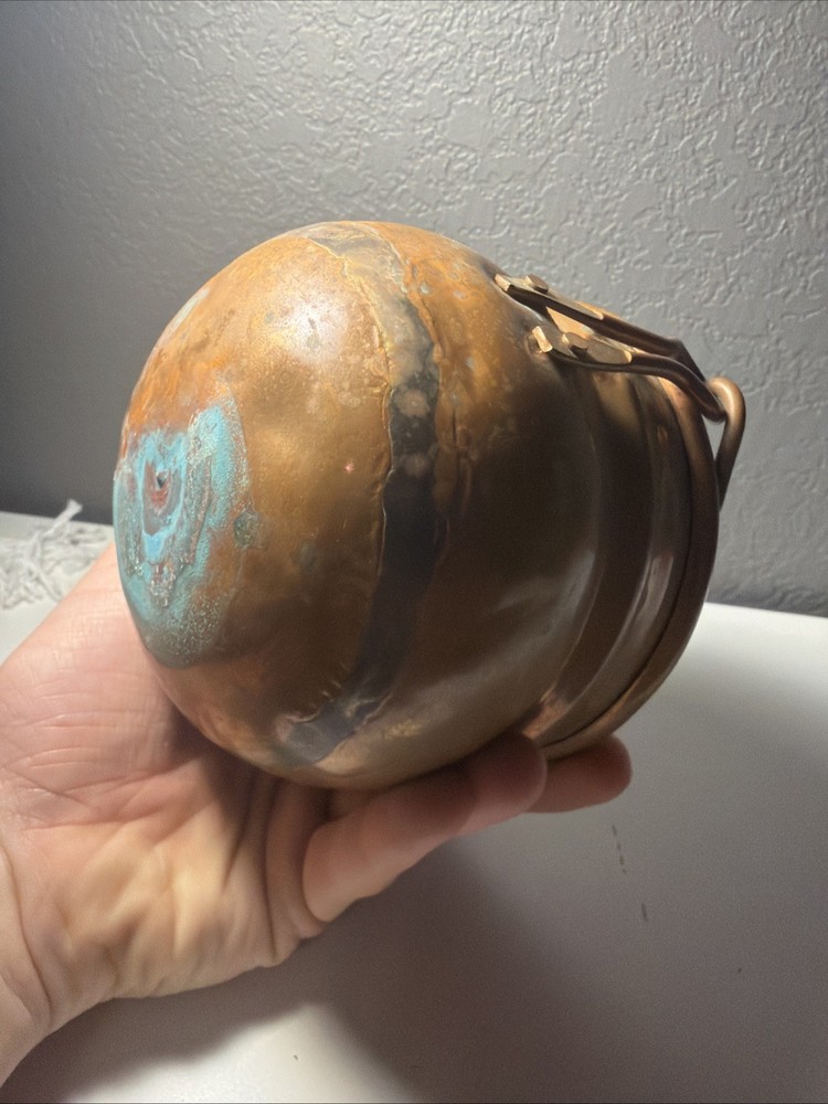 Vintage Solid Copper Cauldron Pot with Swing Handle Rustic Farmhouse Decor