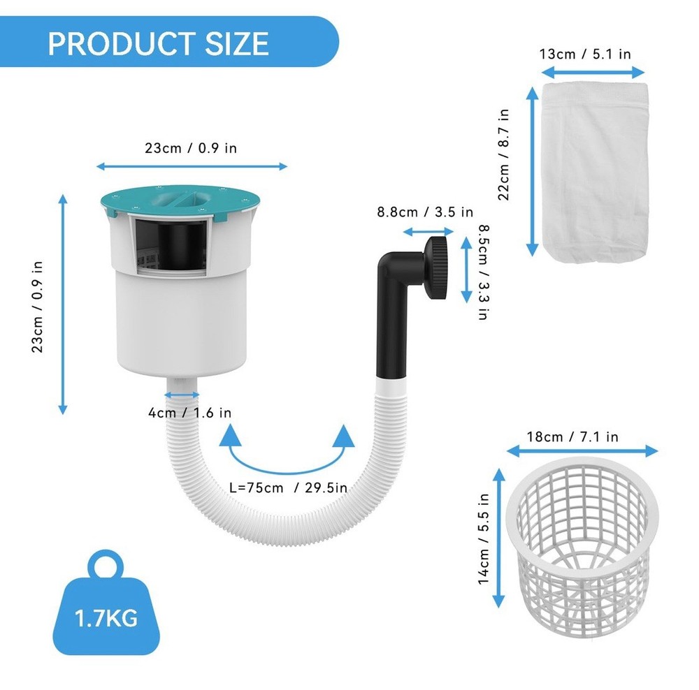 Surface Float Skimmer with 50 Filter Socks 2025 Upgrade No Installation Required