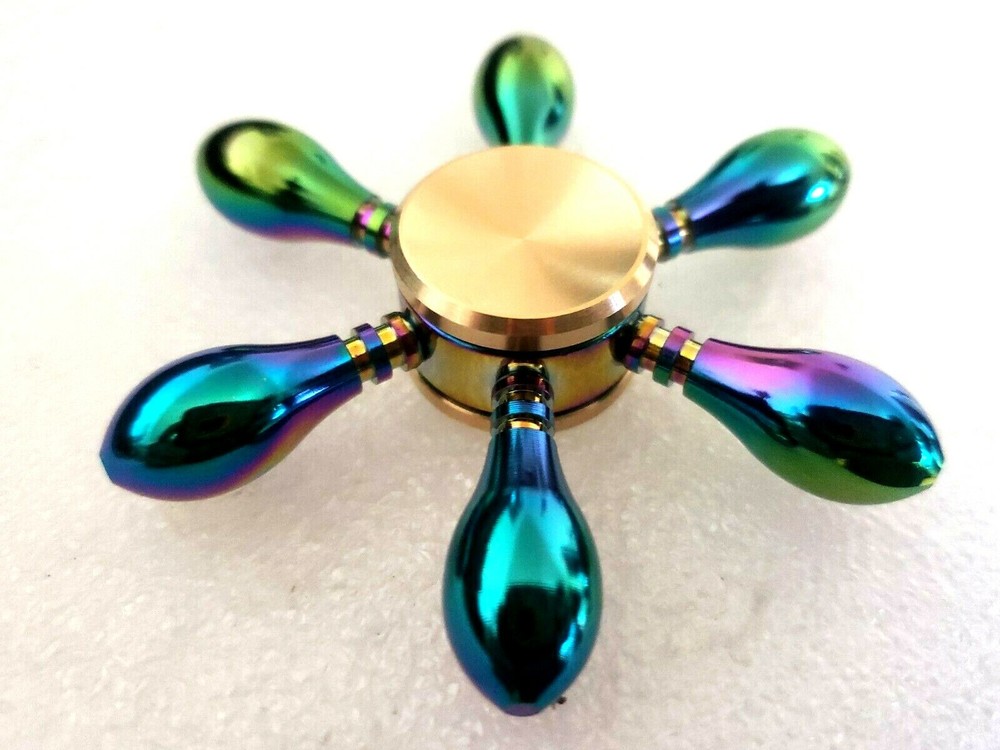 Rainbow Bowling Pins Solid Brass Fidget Spinner Toy Good Quality ADHD Focus EDC