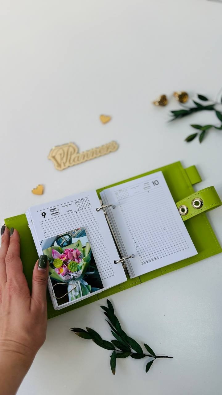 Light green Leather notebook cover A7 big binder mini wallet handmade gift