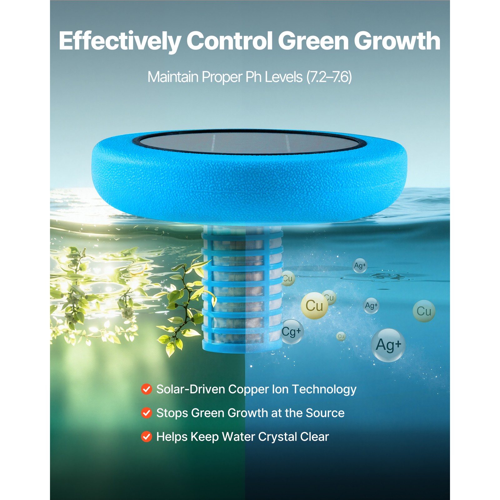 Uimoso Solar Pool Ionizer with Copper Anode for Pools Up to 45000 Gallons, Blue