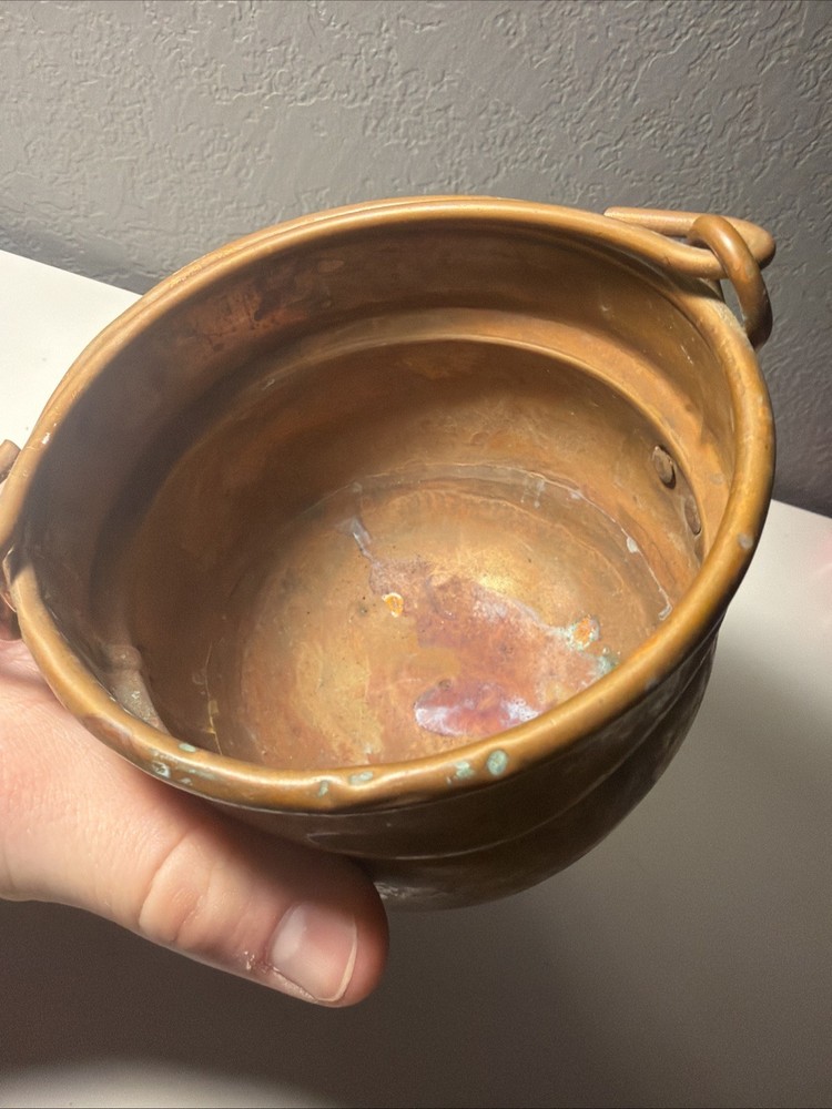 Vintage Solid Copper Cauldron Pot with Swing Handle Rustic Farmhouse Decor