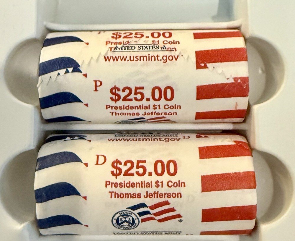 Thomas Jefferson 2007-P & D $25 Mint Rolls