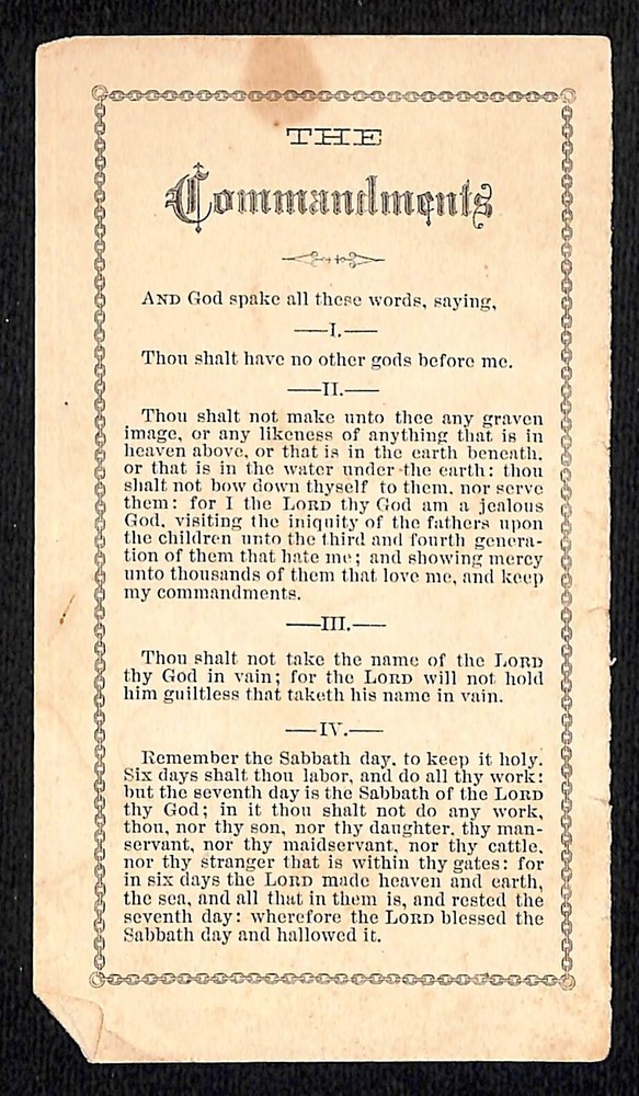 The Commandments c1880's-1900 on 2 Small Sheets