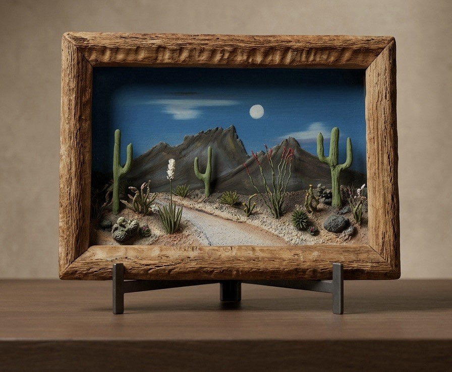 VTG Landscape View Co. Tucson Arizona 3-D Desert Scene Diorama 10” x 7.5”