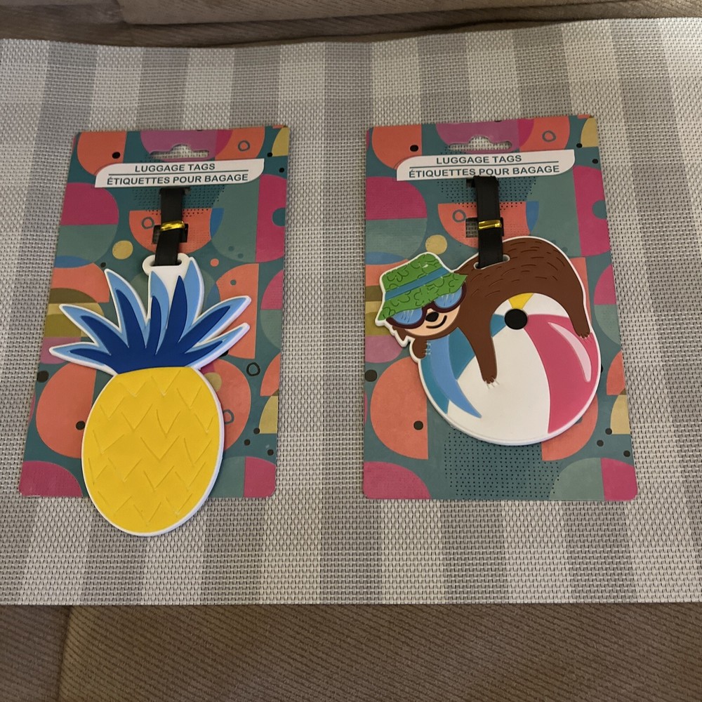 LARGE Silicone Luggage Tag Set  Sloth  & Pineapple NEW
