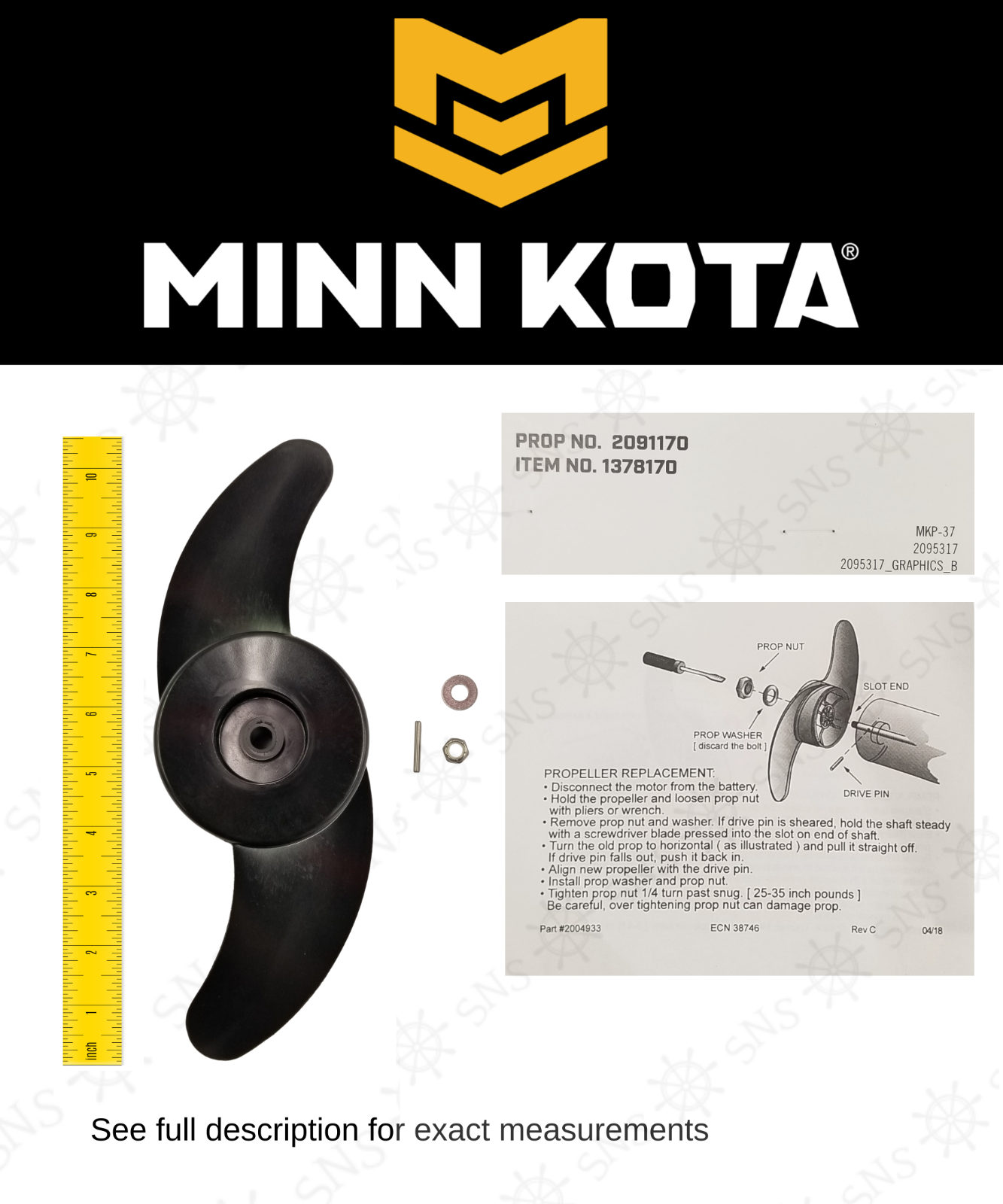 MINN KOTA MKP-37 NEW TROLLING PROPELLER 2091170 1378170 1865022 GENUINE OEM